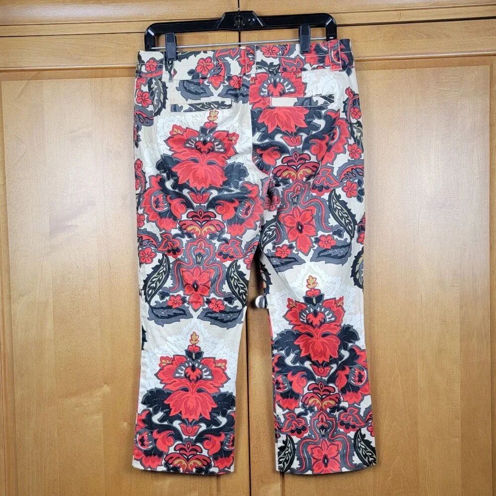 J. Crew Stretch Red Cream Floral Capri Pants City Fit - 4 - Picture 3 of 9